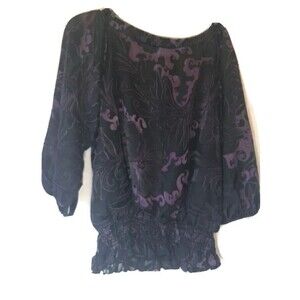 Helene Blake Sz 1 X Top Women Off Shoulder Snazzy Pull Over Shirt purple/Back
